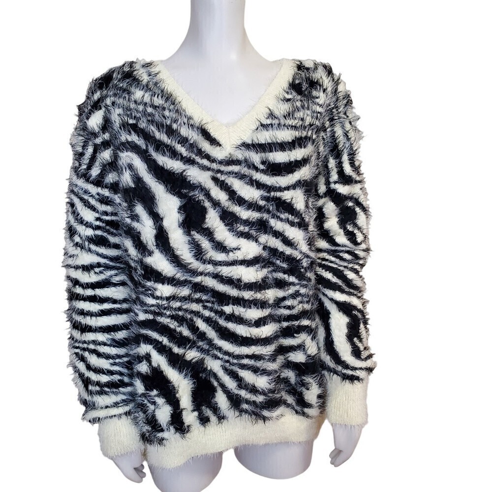 House Of Sunny Zebra Print V-Neck Jumper Heavy Longโ Sleeve Sweater Size 10